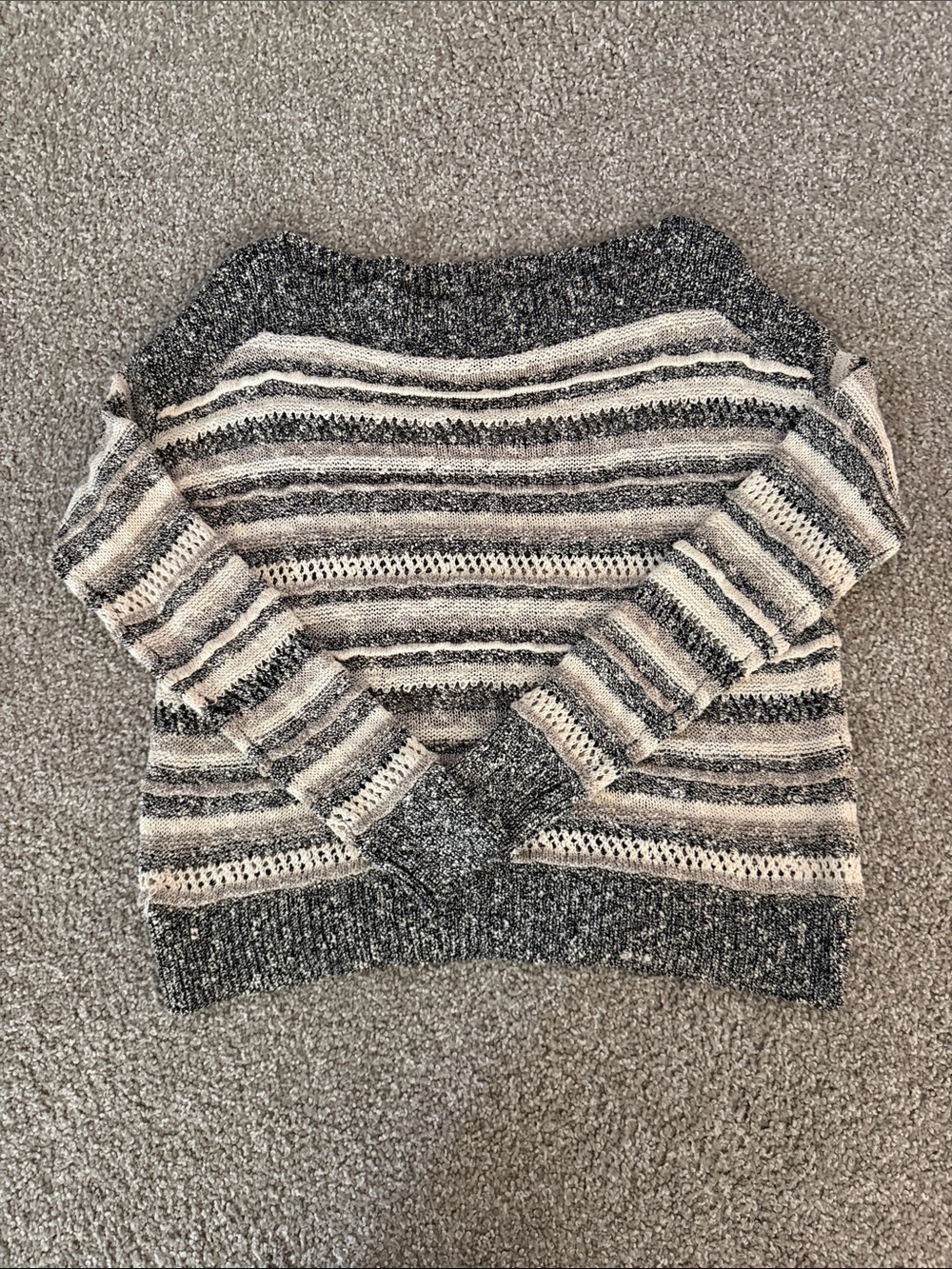 Splendid Black and Cream Striped Scoop Neck Sweater